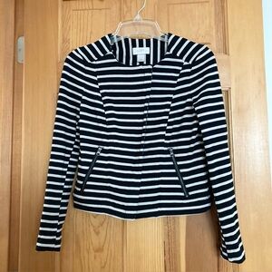 LOFT Petites Black and Tan Striped Cotton Jacket
